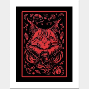 Forest Cat - Red Outlined Version Posters and Art